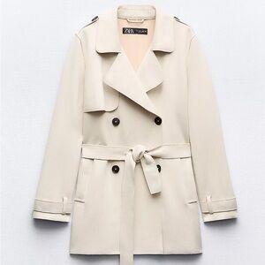 Zara Faux Suede Beige Belted Trench Coat